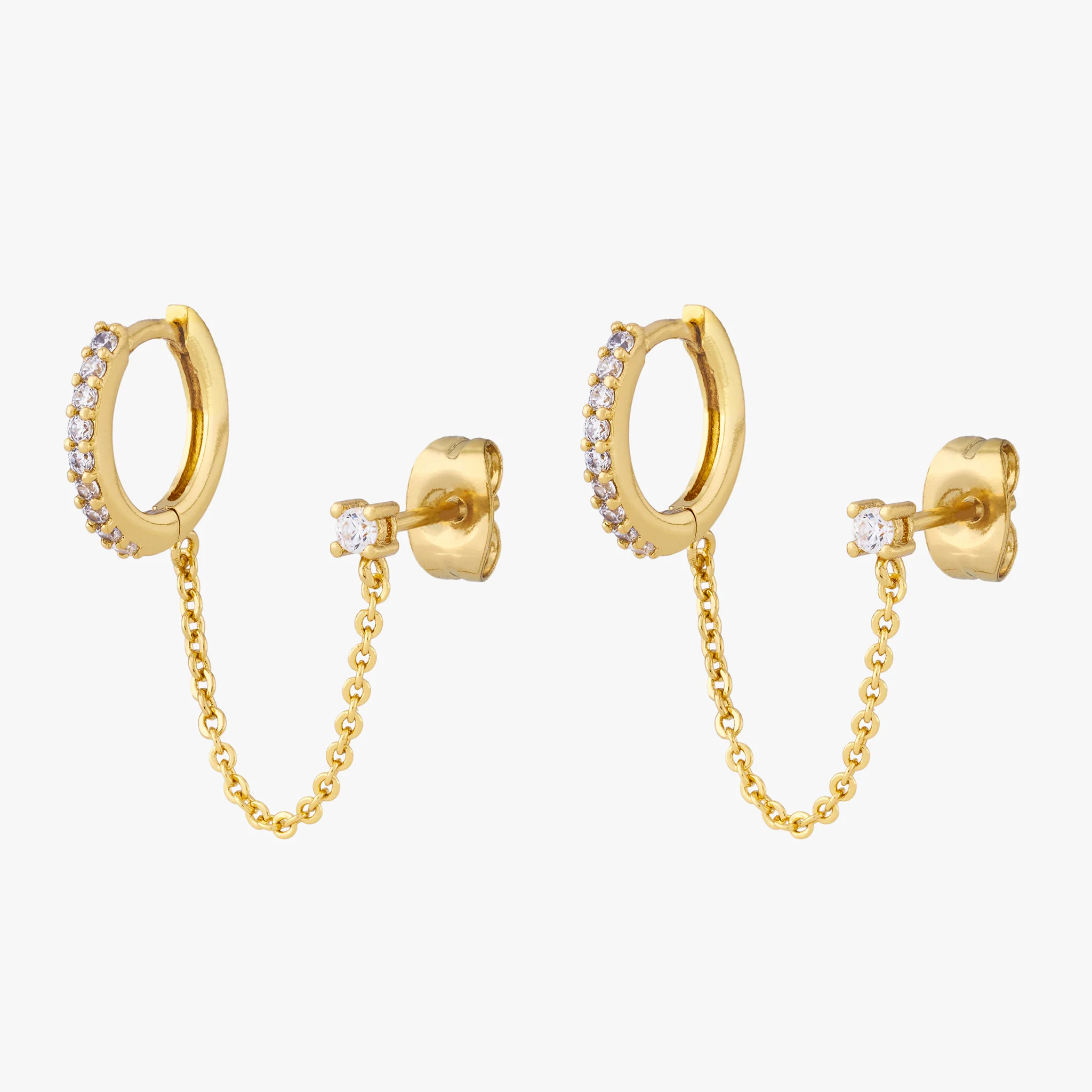 Chained Pave Huggie x CZ Stud - Image 4